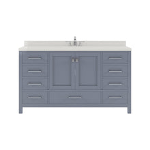 Load image into Gallery viewer, GS-50060-DWQRO-GR Gray Caroline Avenue 60&quot; Single Bath Vanity Set with Dazzle White Quartz Top &amp; Oval Centered Basin