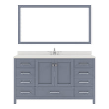 Load image into Gallery viewer, GS-50060-DWQRO-GR Gray Caroline Avenue 60&quot; Single Bath Vanity Set with Dazzle White Quartz Top &amp; Oval Centered Basin, Mirror