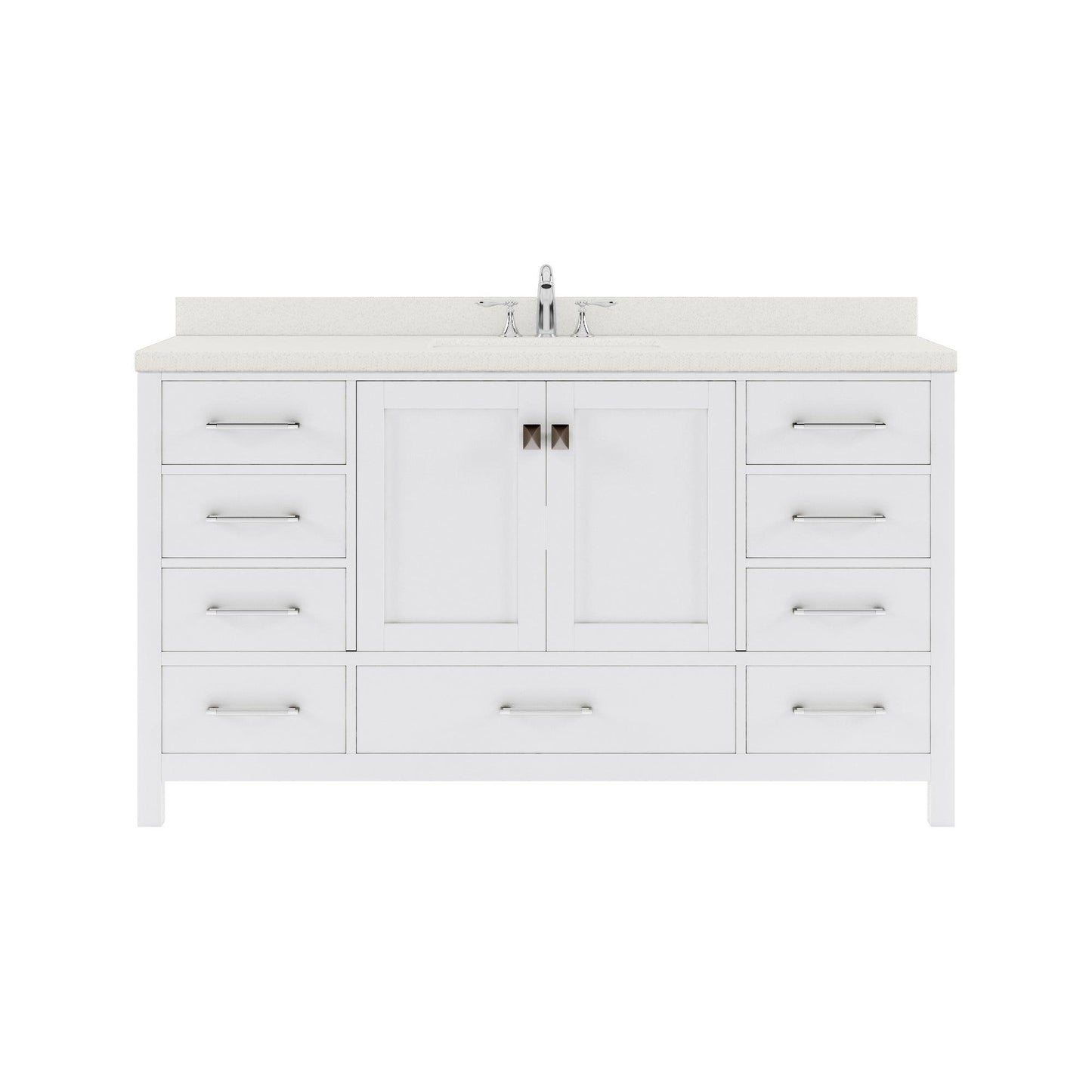 GS-50060-DWQRO-WH White Caroline Avenue 60" Single Bath Vanity Set with Dazzle White Quartz Top & Oval Centered Basin