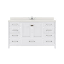 Load image into Gallery viewer, GS-50060-DWQRO-WH White Caroline Avenue 60&quot; Single Bath Vanity Set with Dazzle White Quartz Top &amp; Oval Centered Basin