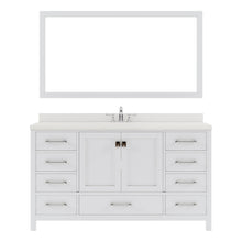 Load image into Gallery viewer, GS-50060-DWQRO-WH White Caroline Avenue 60&quot; Single Bath Vanity Set with Dazzle White Quartz Top &amp; Oval Centered Basin, Mirror