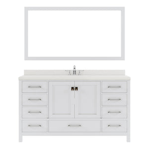 GS-50060-DWQRO-WH White Caroline Avenue 60" Single Bath Vanity Set with Dazzle White Quartz Top & Oval Centered Basin, Mirror