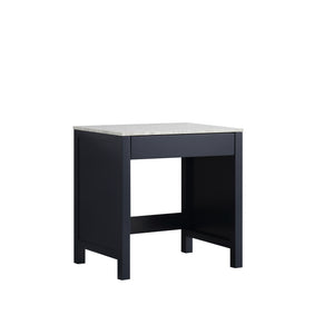 Jacques 30" Make-Up Table, White Carrara Marble Top in Navy Blue - The Bath Vanities