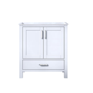 Jacques 30" White, Dark Grey, Distressed Grey Single Vanity, Available with White Carrara Marble Top, White Square Sink, 28" Mirror and Faucet - The Bath Vanities