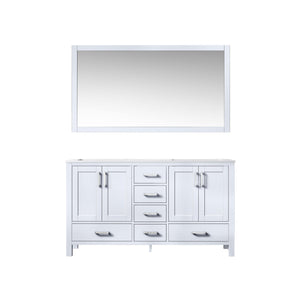 Jacques 60" White, Dark Grey, Distressed Grey Double Vanity, Available with White Carrara Marble Top, White Square Sink, 58" Mirror and Faucet - The Bath Vanities