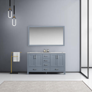 Jacques 60" White, Dark Grey, Distressed Grey Double Vanity, Available with White Carrara Marble Top, White Square Sink, 58" Mirror and Faucet - The Bath Vanities