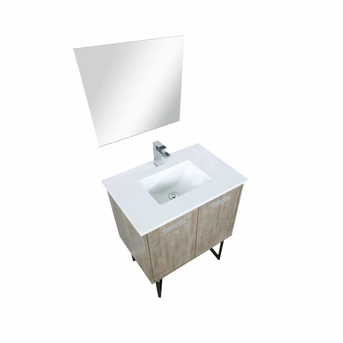 Lancy 24" Rustic Acacia Bathroom Vanity, White Quartz Top, White Square Sink. Optional: 18" Frameless Mirror, Faucet Set with Pop-Up Drain and P-Trap - The Bath Vanities
