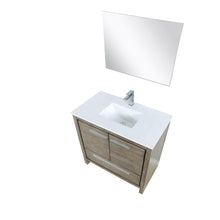 Load image into Gallery viewer, Lafarre 36&quot; Rustic Acacia Bathroom Vanity, White Quartz Top, White Square Sink, and Monte Chrome Faucet Set. Available with 28&quot; Frameless Mirror, Faucet Set with Pop-Up Drain and P-Trap - The Bath Vanities