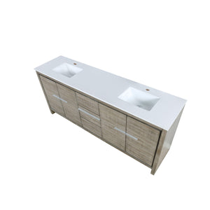 Lafarre 80" Rustic Acacia Bathroom Vanity, White Quartz Top, White Square Sink, and Monte Chrome Faucet Set.  Available with 70" Frameless Mirror, Faucet Set with Pop-Up Drain and P-Trap - The Bath Vanities
