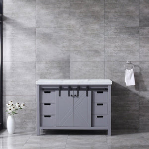 Marsyas 48" White, Dark Grey, Brown, Rustic Brown, Ash Grey Single Vanity, Available with White Carrara Marble Top and Quartz Top, White Square Sink, 44" Mirror and Faucet - The Bath Vanities