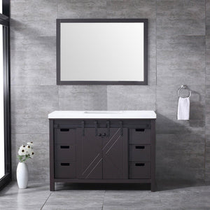 Marsyas 48" White, Dark Grey, Brown, Rustic Brown, Ash Grey Single Vanity, Available with White Carrara Marble Top and Quartz Top, White Square Sink, 44" Mirror and Faucet - The Bath Vanities