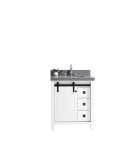 Marsyas Veluti 30"  White, Dark Grey, Rustic Brown Single Vanity, Available with White Carrara Marble or Grey Quartz Top, White Square Sink, 28" Mirror and Faucet - The Bath Vanities