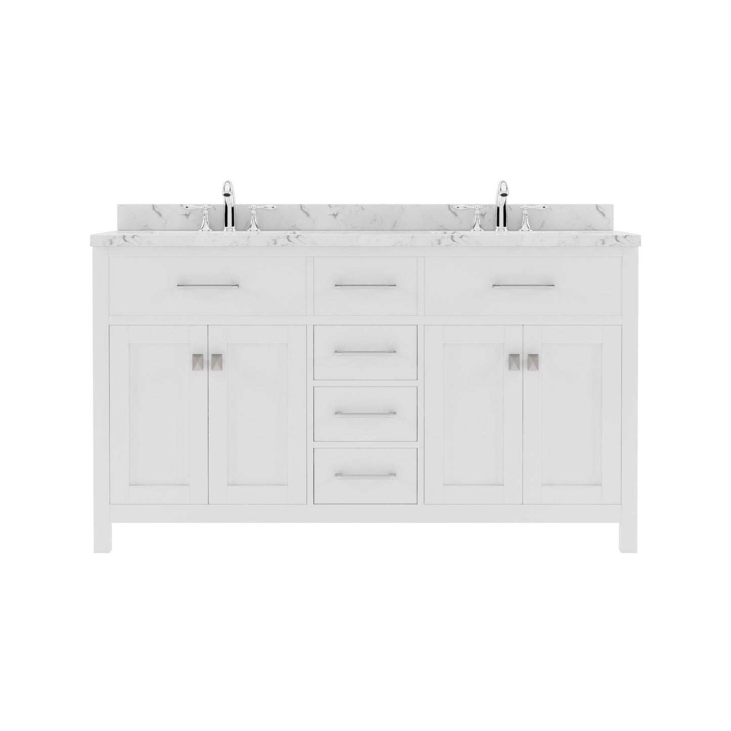 Caroline 60" Double Bath Vanity Set with Cultured Marble Quartz Top & Rectangular Double Centered Basin