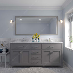 MD-2072-CMSQ-CG Cashmere Gray Caroline 72" Double Bath Vanity Set with Cultured Marble Quartz Top & Rectangular Centered Basin, Mirror styled