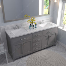 Load image into Gallery viewer, MD-2072-CMSQ-CG Cashmere Gray Caroline 72&quot; Double Bath Vanity Set with Cultured Marble Quartz Top &amp; Rectangular Centered Basin, Mirror up