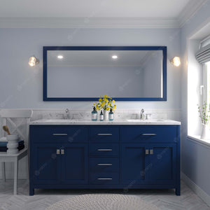 MD-2072-CMSQ-FB Blue Caroline 72" Double Bath Vanity Set with Cultured Marble Quartz Top & Rectangular Centered Basin, Mirror styled