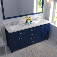 Load image into Gallery viewer, MD-2072-CMSQ-FB Blue Caroline 72&quot; Double Bath Vanity Set with Cultured Marble Quartz Top &amp; Rectangular Centered Basin, Mirror up