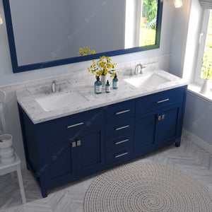 MD-2072-CMSQ-FB Blue Caroline 72" Double Bath Vanity Set with Cultured Marble Quartz Top & Rectangular Centered Basin, Mirror up