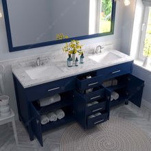Load image into Gallery viewer, MD-2072-CMSQ-FB Blue Caroline 72&quot; Double Bath Vanity Set with Cultured Marble Quartz Top &amp; Rectangular Centered Basin, Mirror open