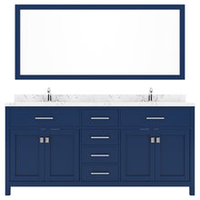 Load image into Gallery viewer, MD-2072-CMSQ-FB Blue Caroline 72&quot; Double Bath Vanity Set with Cultured Marble Quartz Top &amp; Rectangular Centered Basin, Mirror