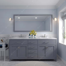 Load image into Gallery viewer, MD-2072-CMSQ-GR Gray Caroline 72&quot; Double Bath Vanity Set with Cultured Marble Quartz Top &amp; Rectangular Centered Basin, Mirror styled