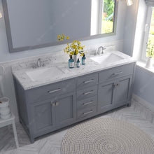 Load image into Gallery viewer, MD-2072-CMSQ-GR Gray Caroline 72&quot; Double Bath Vanity Set with Cultured Marble Quartz Top &amp; Rectangular Centered Basin, Mirror up