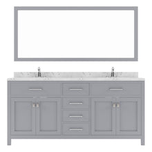 Load image into Gallery viewer, MD-2072-CMSQ-GR Gray Caroline 72&quot; Double Bath Vanity Set with Cultured Marble Quartz Top &amp; Rectangular Centered Basin, Mirror