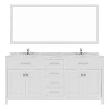 Load image into Gallery viewer, MD-2072-CMSQ-WH White Caroline 72&quot; Double Bath Vanity Set with Cultured Marble Quartz Top &amp; Rectangular Centered Basin, Mirror