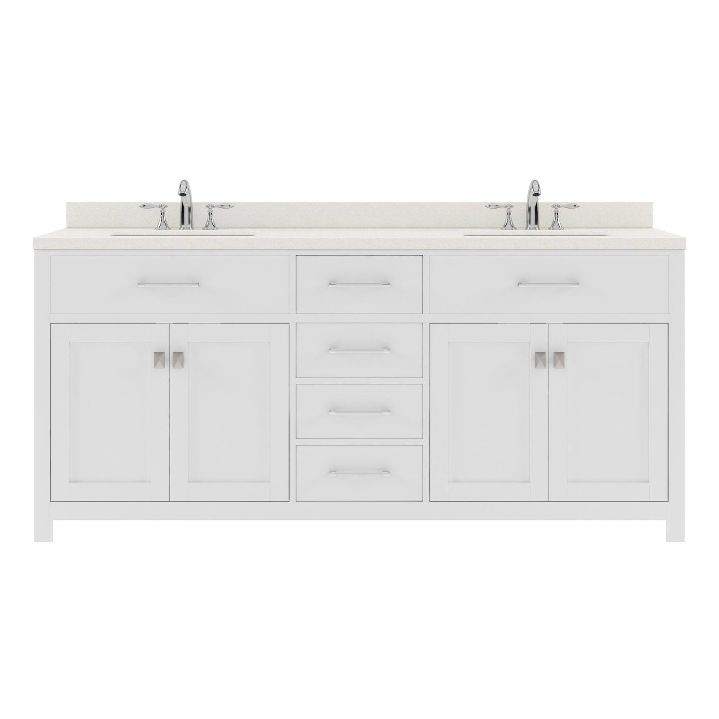 MD-2072-DWQRO-WH White Caroline 72" Double Bath Vanity Set with Dazzle White Quartz Top & Oval Double Centered Basin