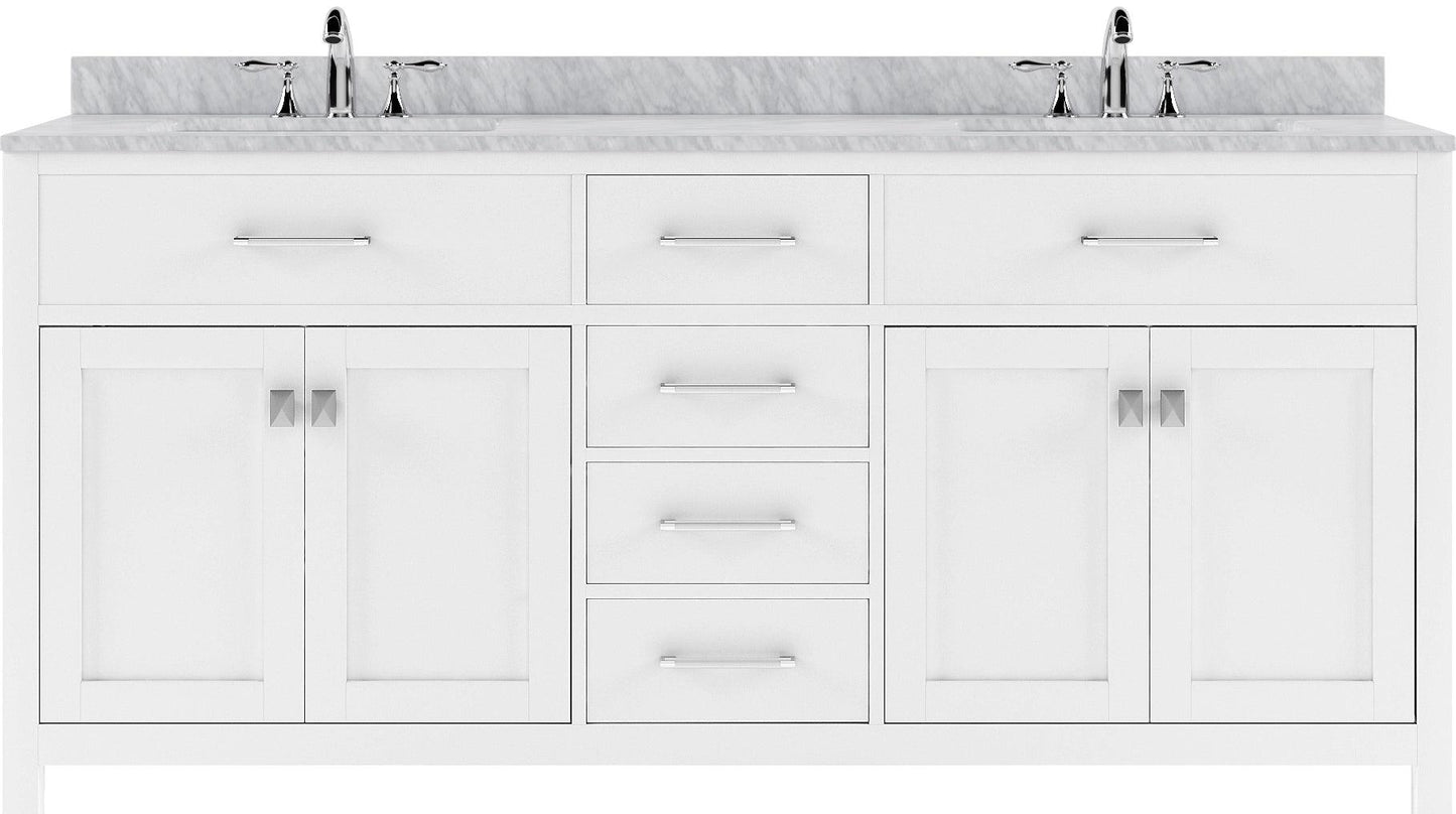 MD-2072-WMRO-WH White Caroline 72" Double Bath Vanity Set with Italian Carrara White Marble Top & Oval Double Centered Basin