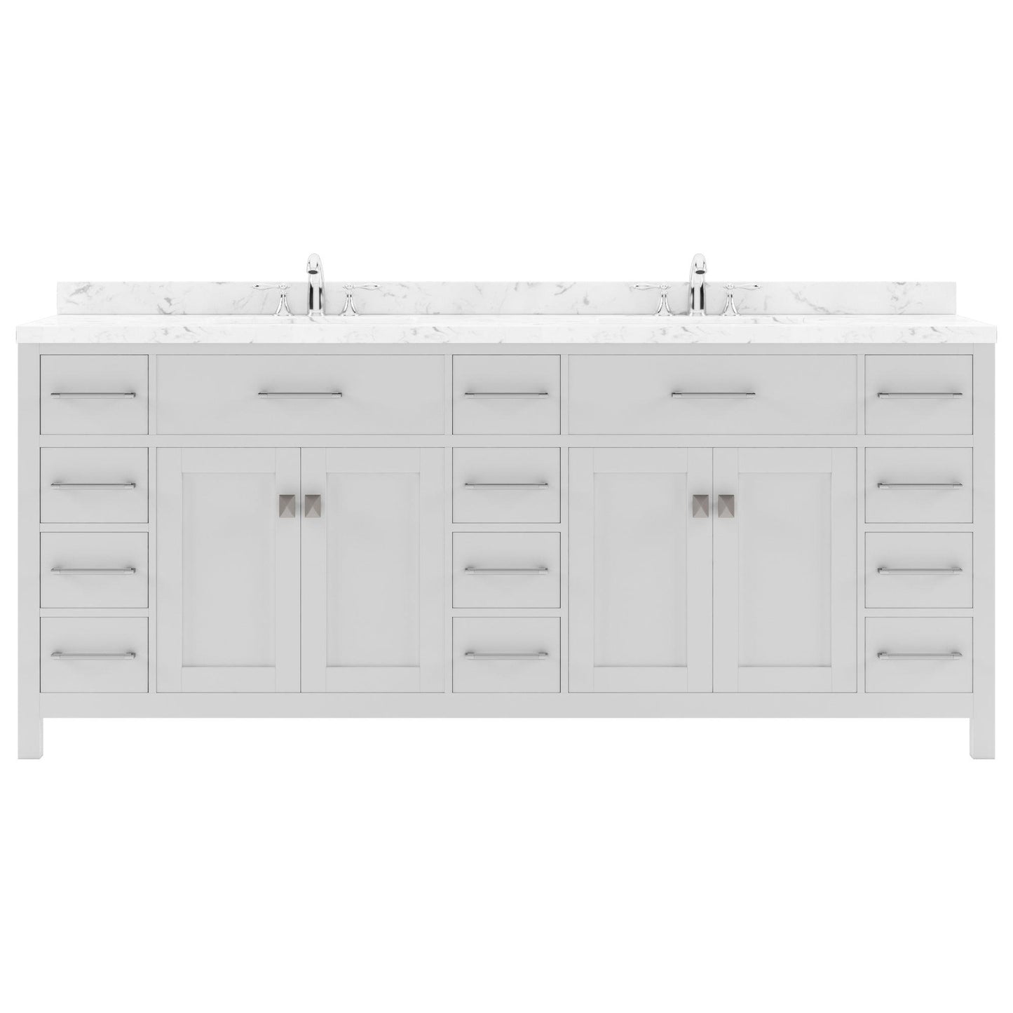 MD-2178-CMSQ-WH White Caroline Parkway 78" Double Bath Vanity Set with Cultured Marble Quartz Top & Rectangular Centered Basin