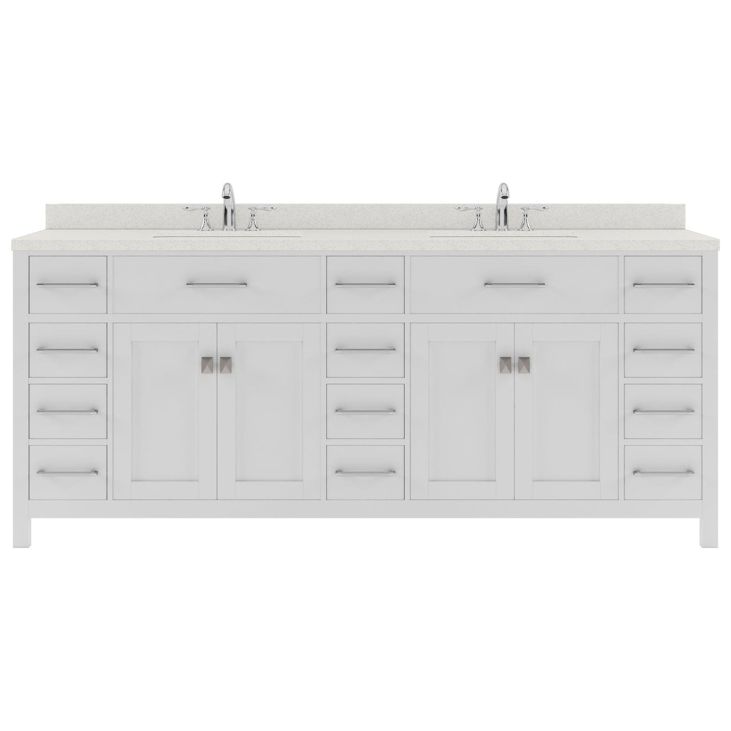 MD-2178-DWQSQ-WH White Caroline Parkway 78" Double Bath Vanity Set with Dazzle White Quartz Top & Rectangular Double Centered Basin