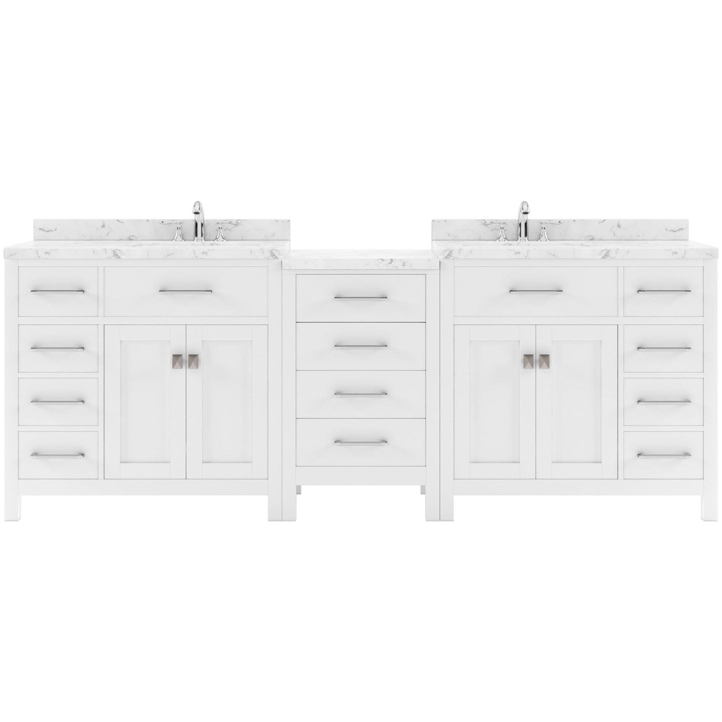 Caroline Parkway 93" Double Bath Vanity Set with Cultured Marble Quartz Top & Oval Right Offset Basin
