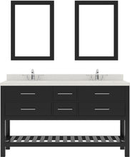 Load image into Gallery viewer, MD-2260-DWQRO-ES_ Espresso Caroline Estate 60&quot; Double Bath Vanity Set with Dazzle White Quartz Top &amp; Oval Double Centered Basin, 2 mirrors