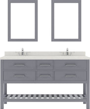 Load image into Gallery viewer, MD-2260-DWQRO-GR Gray Caroline Estate 60&quot; Double Bath Vanity Set with Dazzle White Quartz Top &amp; Oval Double Centered Basin, 2 mirrors