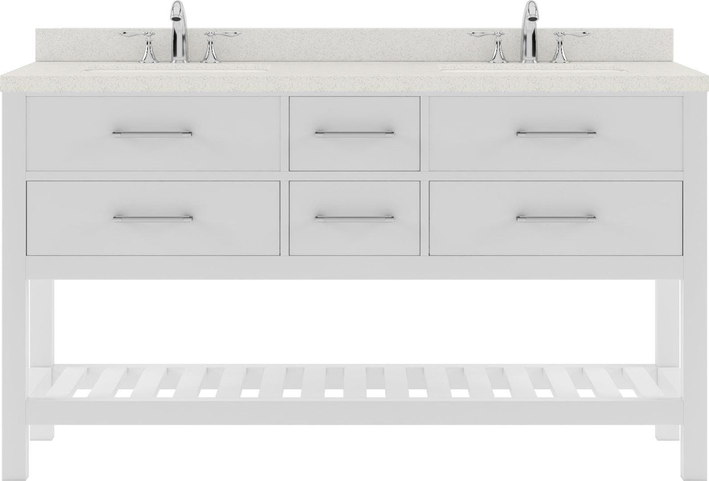 MD-2260-DWQSQ-WH White Caroline Estate 60" Double Bath Vanity Set with Dazzle White Quartz Top & Rectangular Double Centered Basin