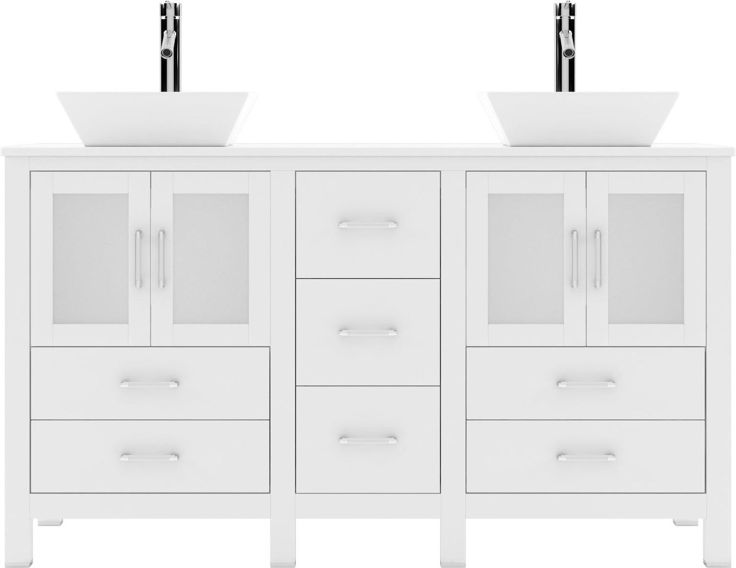 MD-4305-S-WH White Bradford 60" Double Bath Vanity, White Engineered Stone Top, Rectangular Double Centered Basin