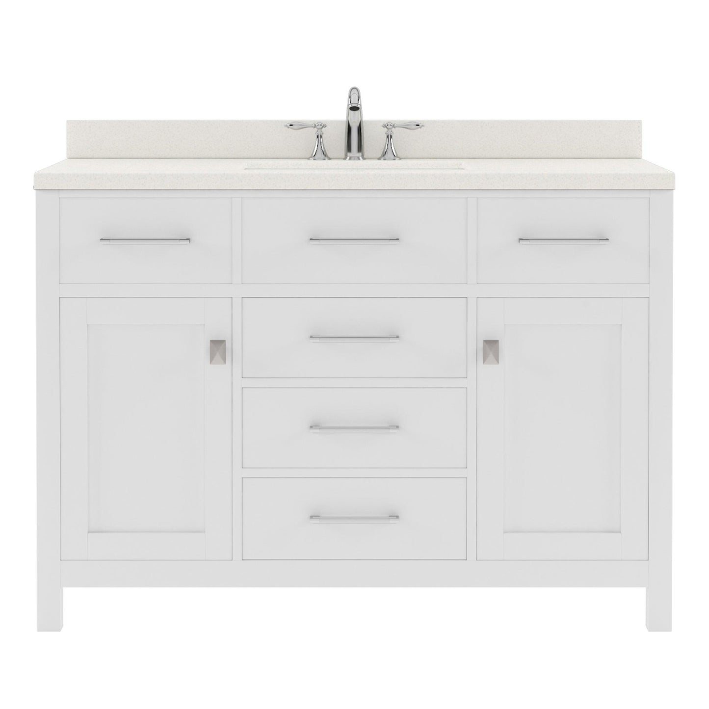 MS-2048-DWQRO-WH White Caroline 48" Single Bath Vanity Set with Dazzle White Quartz Top & Oval Centered Basin