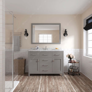 MS-2048-WMRO-CG Cashmere Gray Caroline 48" Single Bath Vanity Set with Italian Carrara White Marble Top & Oval Centered Basin, Mirror styled
