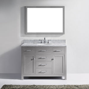 MS-2048-WMRO-CG Cashmere Gray Caroline 48" Single Bath Vanity Set with Italian Carrara White Marble Top & Oval Centered Basin, Mirror1