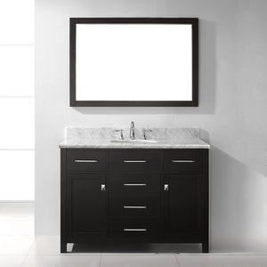 MS-2048-WMRO-ES Espresso Caroline 48" Single Bath Vanity Set with Italian Carrara White Marble Top & Oval Centered Basin, Mirror1
