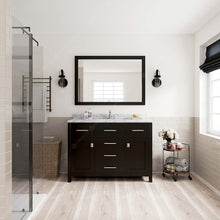 Load image into Gallery viewer, MS-2048-WMRO-ES Espresso Caroline 48&quot; Single Bath Vanity Set with Italian Carrara White Marble Top &amp; Oval Centered Basin, Mirror styled