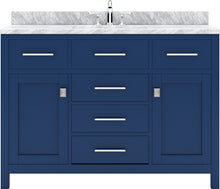 Load image into Gallery viewer, MS-2048-WMRO-FB Blue Caroline 48&quot; Single Bath Vanity Set with Italian Carrara White Marble Top &amp; Oval Centered Basin