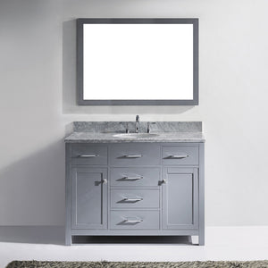 MS-2048-WMRO-GR Gray Caroline 48" Single Bath Vanity Set with Italian Carrara White Marble Top & Oval Centered Basin, Mirror1