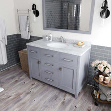 Load image into Gallery viewer, MS-2048-WMRO-GR Gray Caroline 48&quot; Single Bath Vanity Set with Italian Carrara White Marble Top &amp; Oval Centered Basin, Mirror side