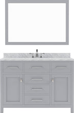 Load image into Gallery viewer, MS-2048-WMRO-GR Gray Caroline 48&quot; Single Bath Vanity Set with Italian Carrara White Marble Top &amp; Oval Centered Basin, Mirror
