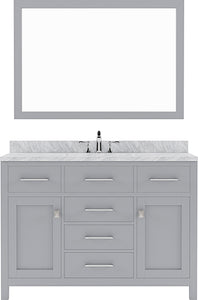 MS-2048-WMRO-GR Gray Caroline 48" Single Bath Vanity Set with Italian Carrara White Marble Top & Oval Centered Basin, Mirror