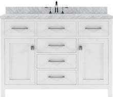 Load image into Gallery viewer, MS-2048-WMRO-WH White Caroline 48&quot; Single Bath Vanity Set with Italian Carrara White Marble Top &amp; Oval Centered Basin