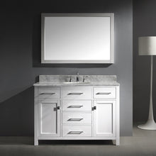 Load image into Gallery viewer, MS-2048-WMRO-WH White Caroline 48&quot; Single Bath Vanity Set with Italian Carrara White Marble Top &amp; Oval Centered Basin, Mirror1
