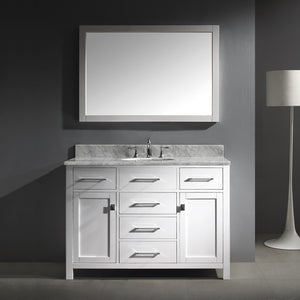 MS-2048-WMRO-WH White Caroline 48" Single Bath Vanity Set with Italian Carrara White Marble Top & Oval Centered Basin, Mirror1